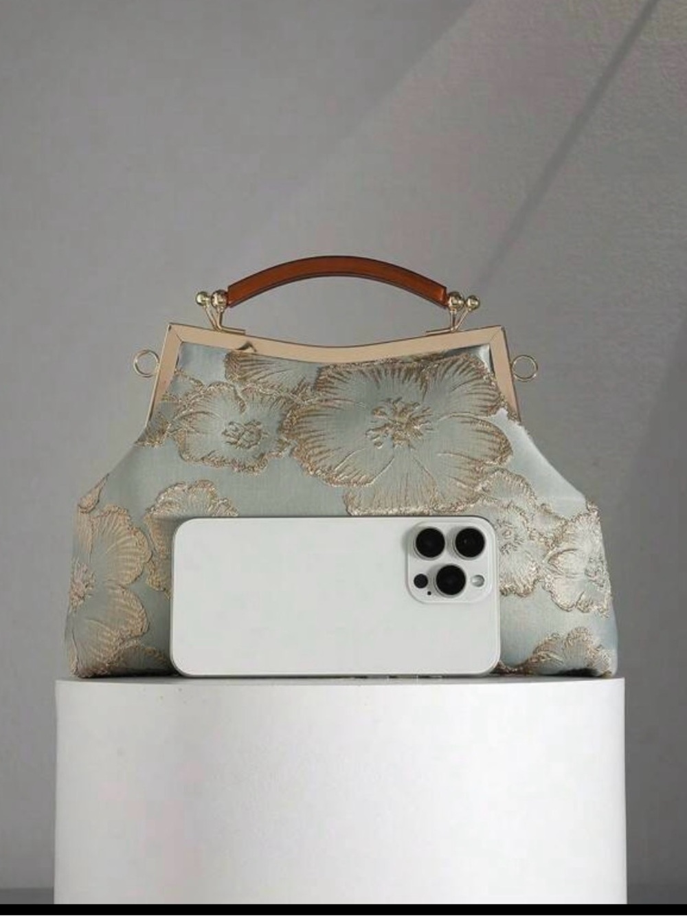 NEW Elegant Floral Top-Handle Bag with Shoulder Chain - Picture 4 of 7